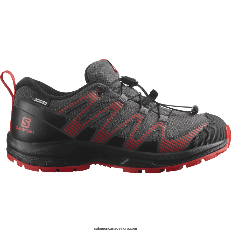 Junior - Kids' Shoes - Xa Pro V8 Clima Waterproof Salomon Magnet/Black/Poppy Red X6B4FZ1361