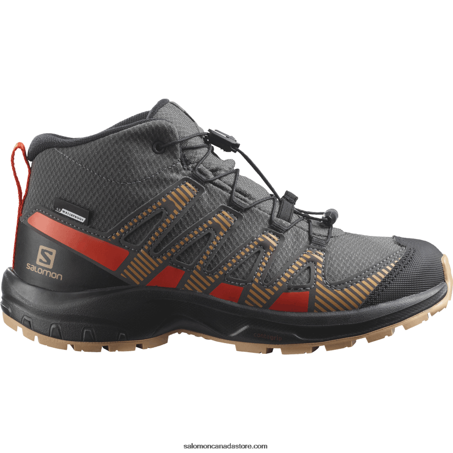 Junior - Kids' Shoes - Xa Pro V8 Mid Clima Waterproof Salomon Magnet/Acorn/Cherry Tomato X6B4FZ1342