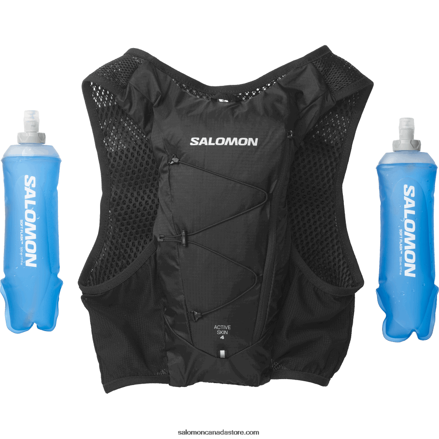 Men\'s Running Vest with flasks included - Active Skin 4 Salomon Black X6B4FZ330