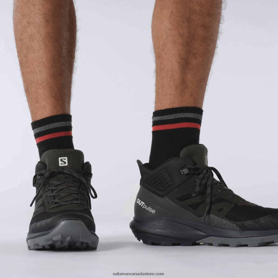 Men\'s Hiking Boots - Outpulse Mid Gore-Tex Salomon Black/Ebony/Vanilla Ice X6B4FZ33