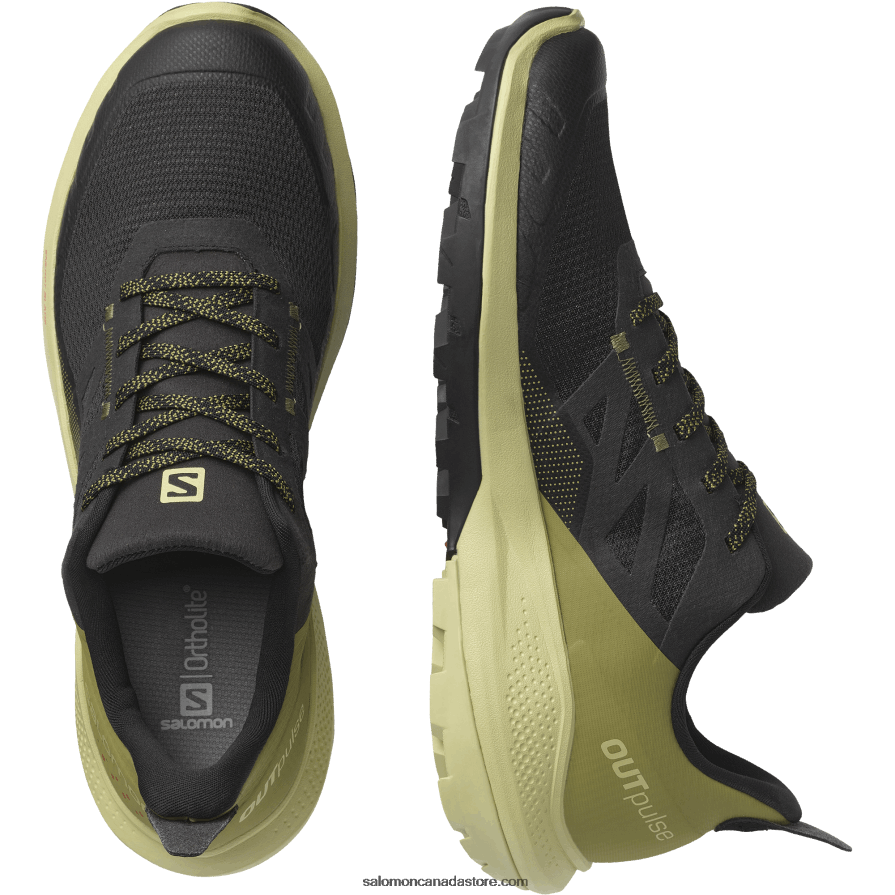 Men\'s Hiking Shoes - Outpulse Salomon Black/Leek Green/Poppy Red X6B4FZ28
