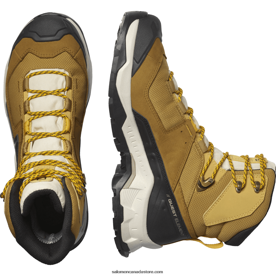 Men\'s Leather Hiking Boots - Quest Element Gore-Tex Salomon Cumin/Bleached Sand/Saffron X6B4FZ50