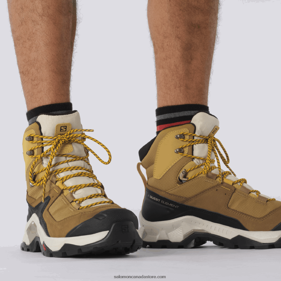 Men\'s Leather Hiking Boots - Quest Element Gore-Tex Salomon Cumin/Bleached Sand/Saffron X6B4FZ50