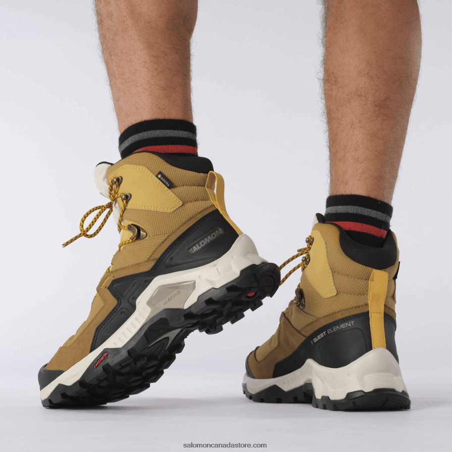 Men\'s Leather Hiking Boots - Quest Element Gore-Tex Salomon Cumin/Bleached Sand/Saffron X6B4FZ50