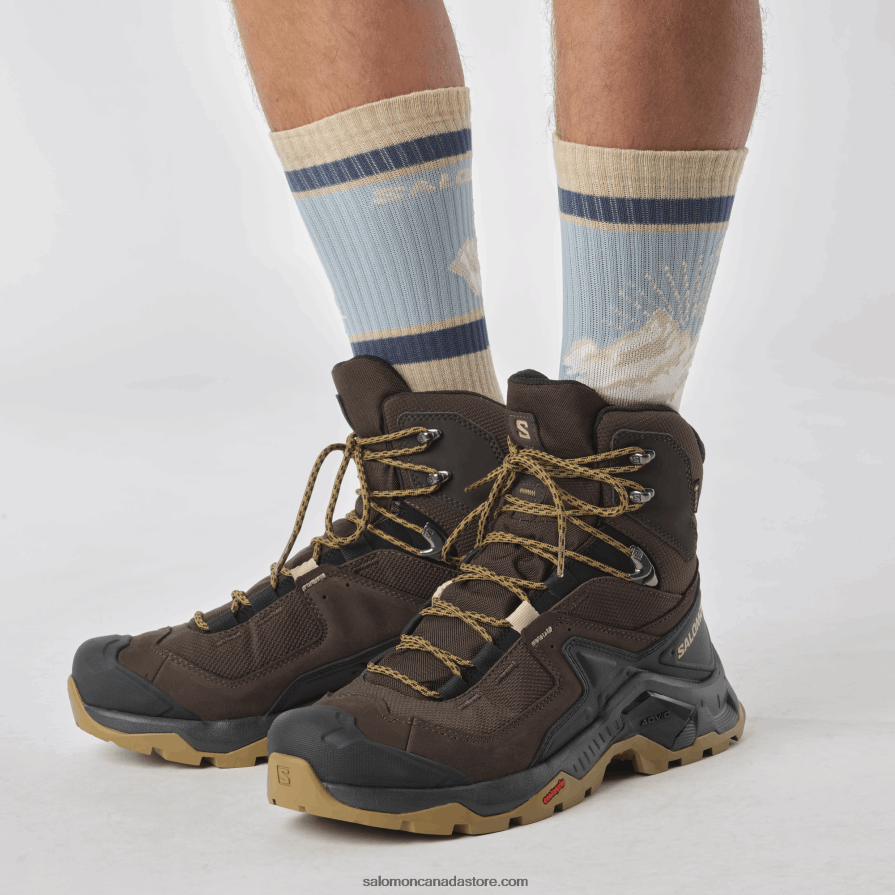 Men\'s Leather Hiking Boots - Quest Element Gore-Tex Salomon Delicioso/Black/Dull Gold X6B4FZ49