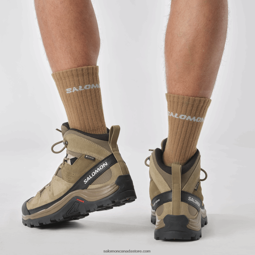 Men\'s Leather Hiking Boots - Quest Rove Gore-Tex Salomon Kangaroo/Kelp/Black X6B4FZ52