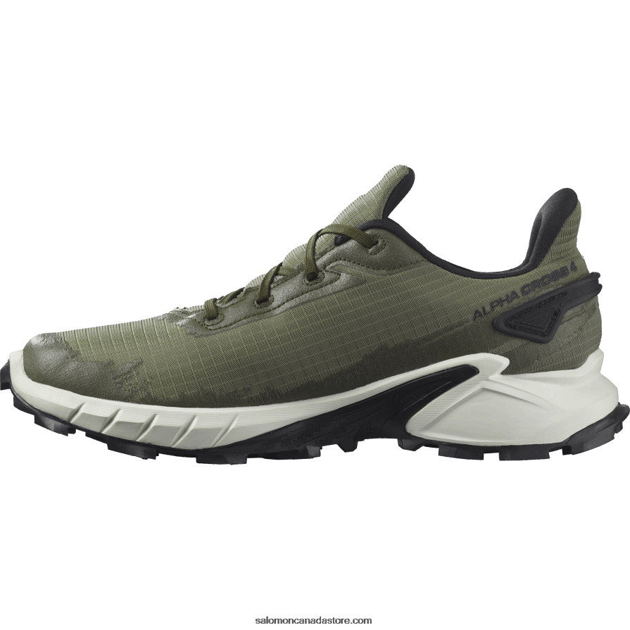 Men\'s Trail Running Shoes - Alphacross 4 Gore-Tex Salomon Deep Lichen Green/Vanilla Ice/Olive Night X6B4FZ1476
