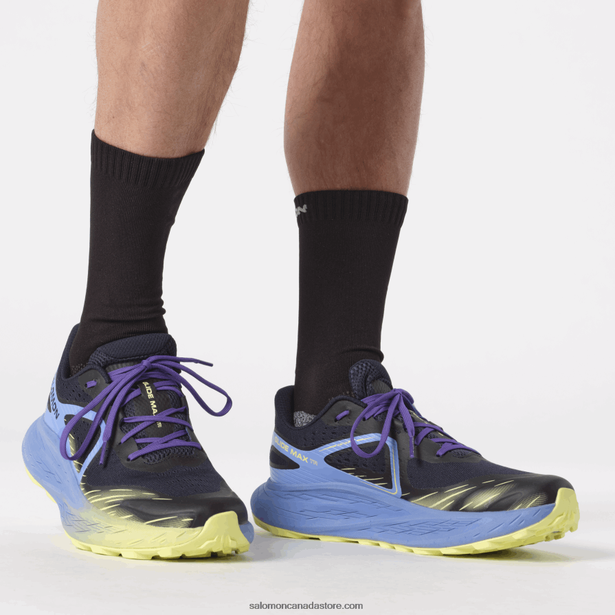 Men\'s Trail Running Shoes - Glide Max Tr Salomon Granada Sky/Dark Sapphire/Sunny Lime X6B4FZ1448