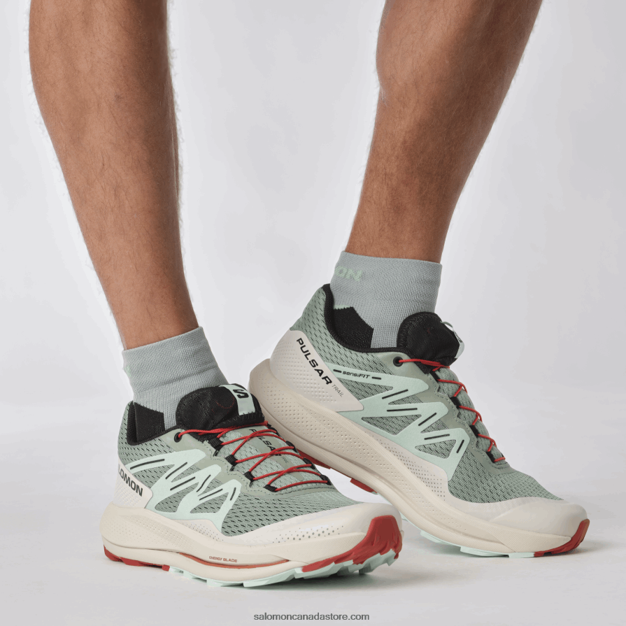 Men\'s Trail Running Shoes - Pulsar Trail Salomon Lily Pad/Bleached Aqua/Hot Sauce X6B4FZ1464