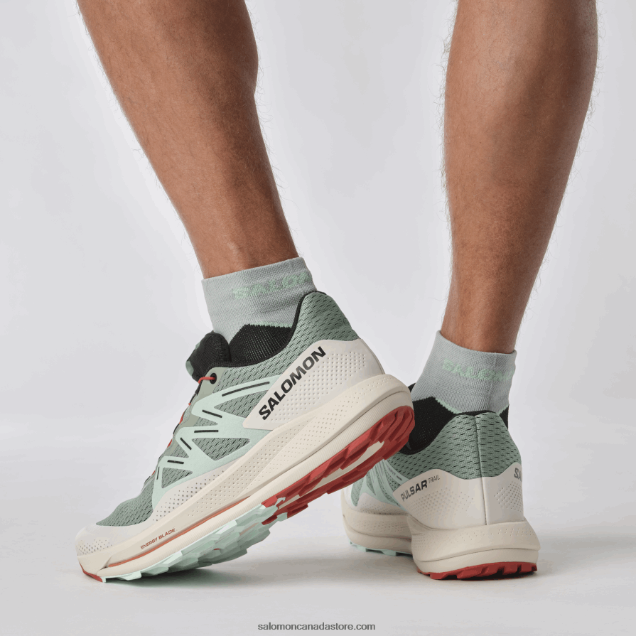 Men\'s Trail Running Shoes - Pulsar Trail Salomon Lily Pad/Bleached Aqua/Hot Sauce X6B4FZ1464