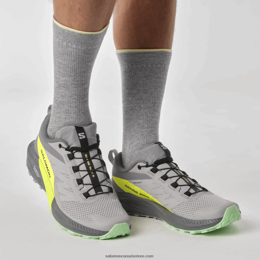 Men\'s Trail Running Shoes - Sense Ride 5 Salomon Alloy/Quiet Shade/Safety Yellow X6B4FZ1431