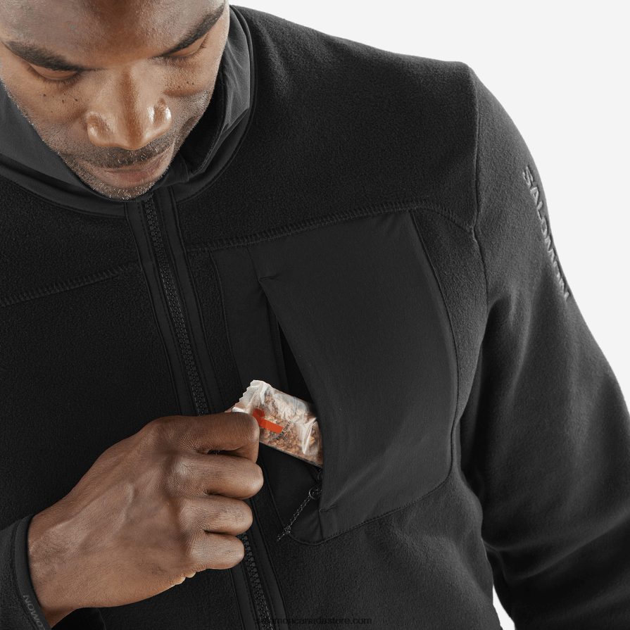 Men\'s Full Zip Midlayer Jacket - Outline Polartec Salomon Deep Black X6B4FZ535