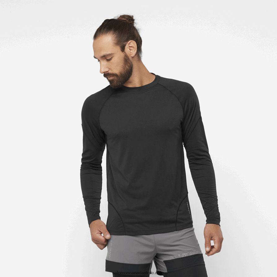 Men's Long Sleeve T-Shirt - Cross Run Salomon Deep Black X6B4FZ539