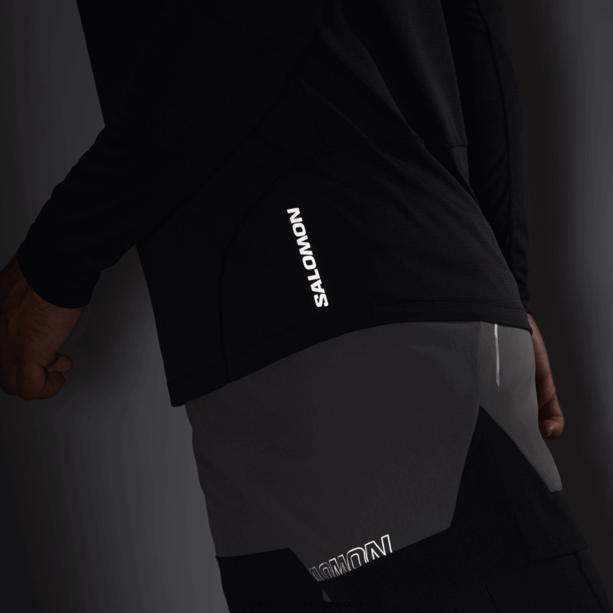 Men\'s Long Sleeve T-Shirt - Cross Run Salomon Deep Black X6B4FZ539