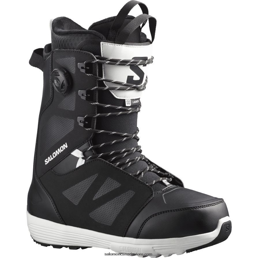 Men's Snowboard Boots - Launch Lace Sj Boa Salomon Black/White X6B4FZ597