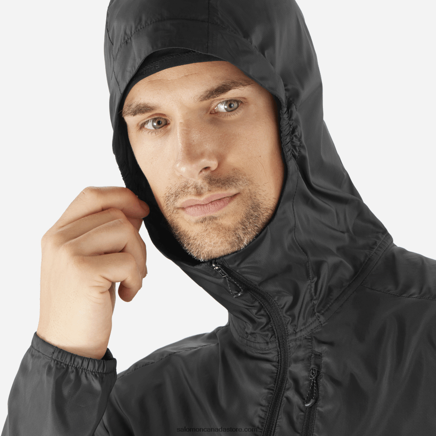 Men\'s Wind Jacket Hoodie - Bonatti Cross Wind Salomon Deep Black X6B4FZ1094