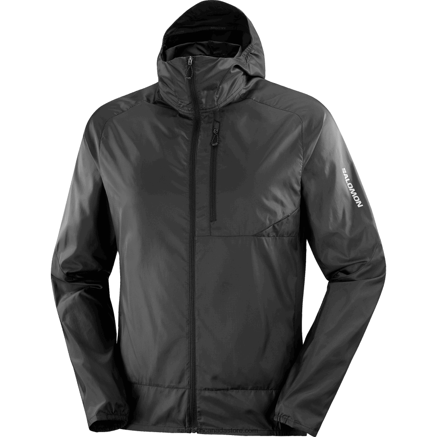Men\'s Wind Jacket Hoodie - Bonatti Cross Wind Salomon Deep Black X6B4FZ1094