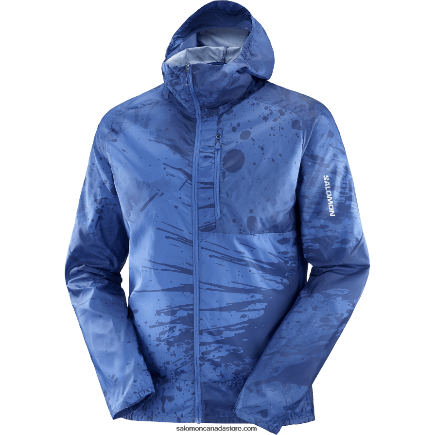 Men\'s Wind Jacket Hoodie - Bonatti Cross Wind Salomon Nautical Blue/Ao/Navy Peony X6B4FZ1097