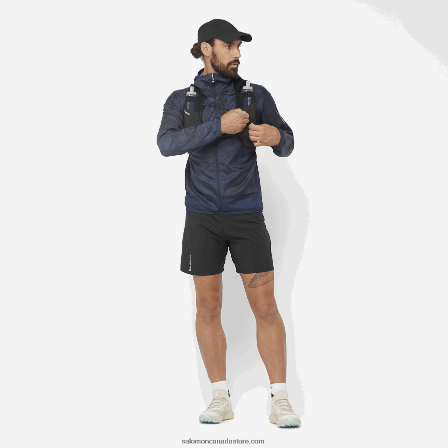 Men\'s Wind Jacket Hoodie - Bonatti Cross Wind Salomon Navy Iris/Ao/Deep Black X6B4FZ1093