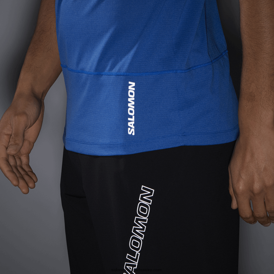 Men\'s Short Sleeve T-Shirt - Cross Run Salomon Nautical Blue X6B4FZ240