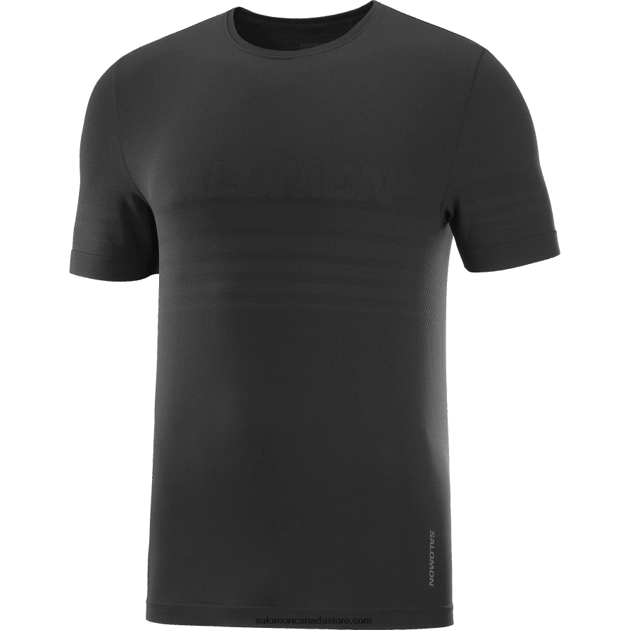 Men\'s Short Sleeve T-Shirt - Essential Seamless Salomon Deep Black X6B4FZ245