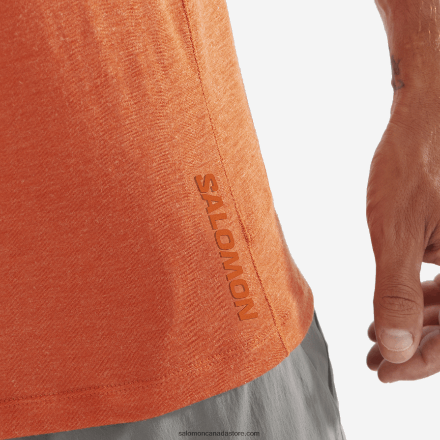 Men\'s Short Sleeve T-Shirt - Runlife Salomon Burnt Ochre/Heather X6B4FZ1199