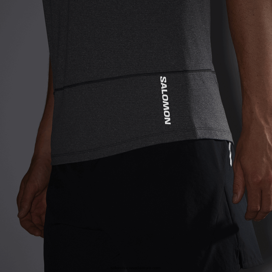 Men\'s Tank - Cross Run Salomon Deep Black/Heather X6B4FZ229