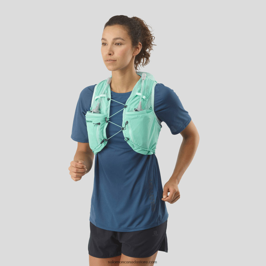 Women's Running Vest with flasks included - Adv Skin 12 Salomon Beach Glass/Ebony/Pool Blue X6B4FZ965