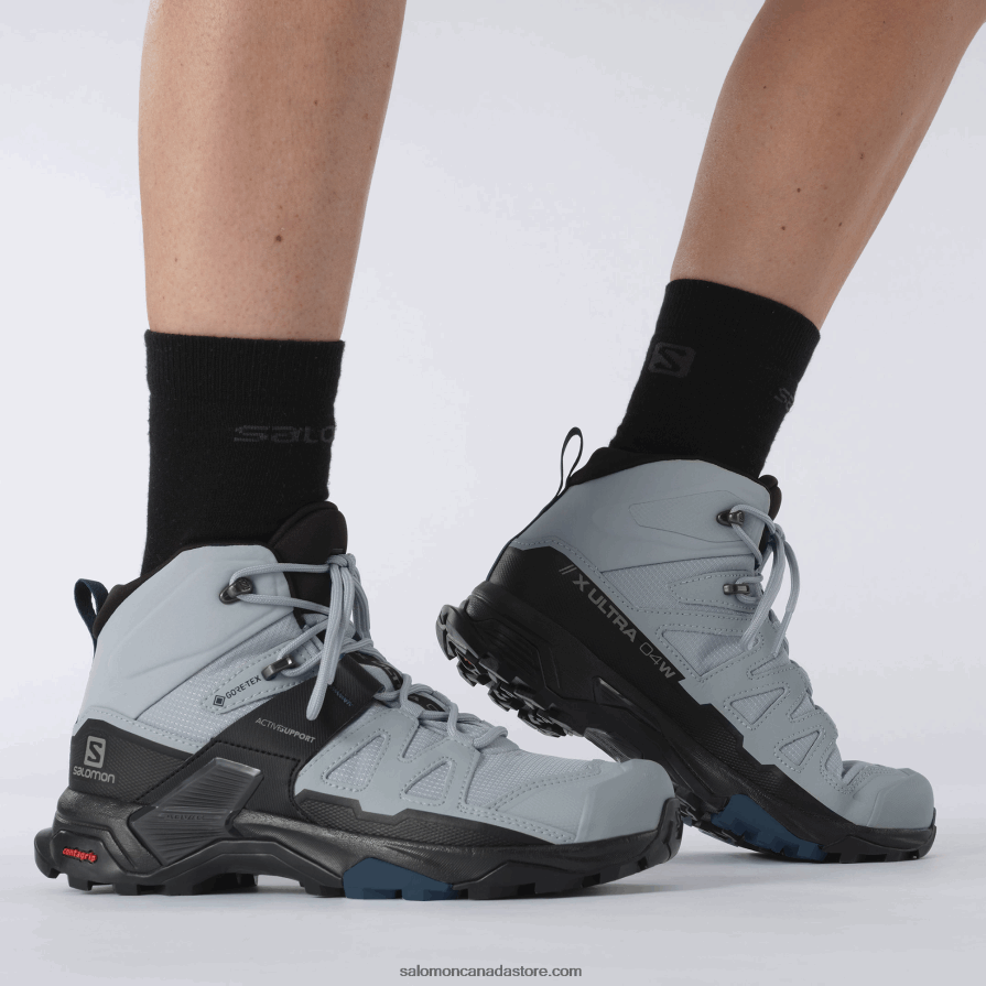 Women\'s Hiking Boots - X Ultra 4 Mid Wide Gore-Tex Salomon Quarry/Black/Legion Blue X6B4FZ1141