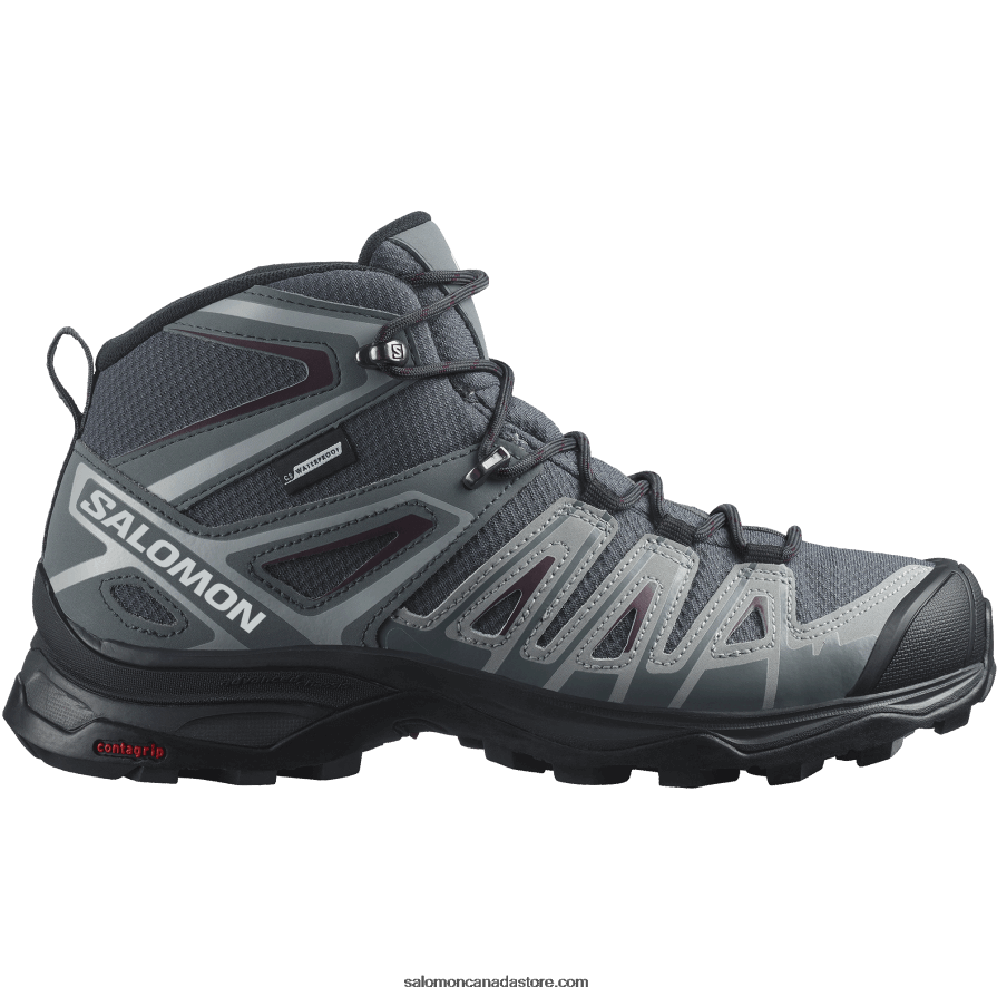 Women's Hiking Boots - X Ultra Pioneer Mid Clima Waterproof Salomon Ebony/Stormy Weather/Wine Tasting X6B4FZ1277
