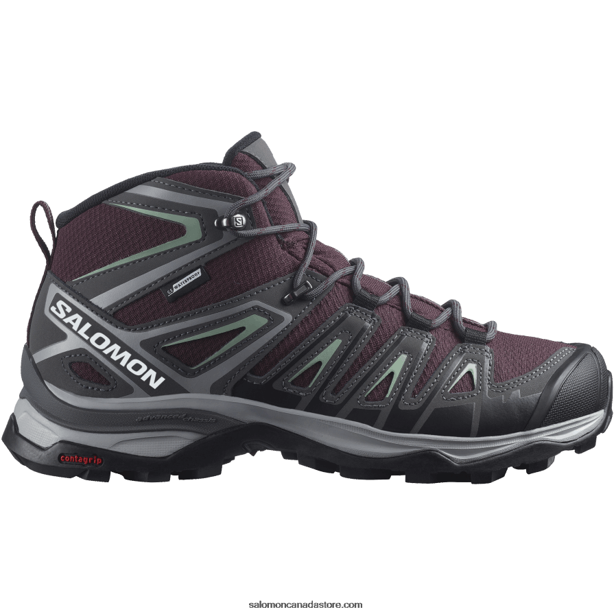 Women's Hiking Boots - X Ultra Pioneer Mid Clima Waterproof Salomon Wine Tasting/Magnet/Granite Green X6B4FZ1278