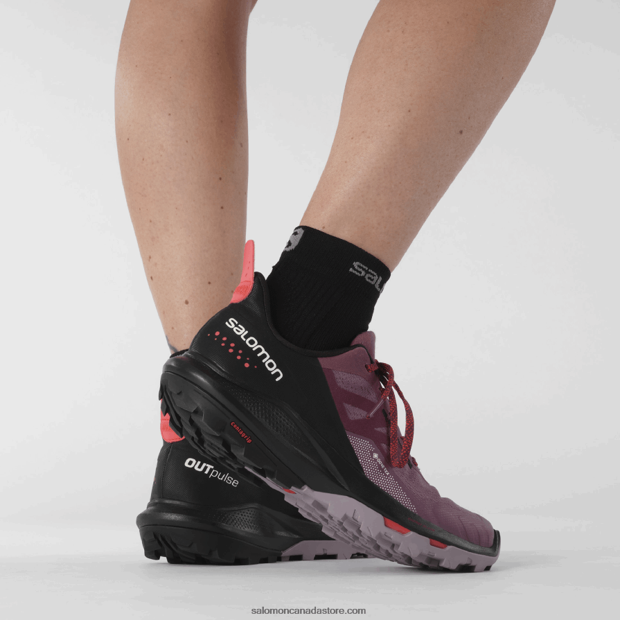 Women\'s Hiking Shoes - Outpulse Gore-Tex Salomon Tulipwood/Black/Poppy Red X6B4FZ1122