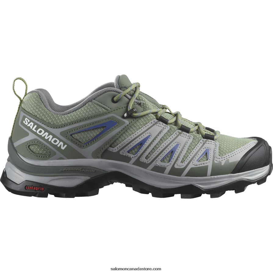 Women's Hiking Shoes - X Ultra Pioneer Aero Salomon Oil Green/Castor Gray/Amparo Blue X6B4FZ1121
