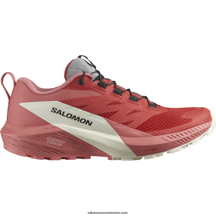 Women's Trail Running Shoes - Sense Ride 5 Salomon Tea Rose/Fiery Red/Vanilla Ice X6B4FZ1498