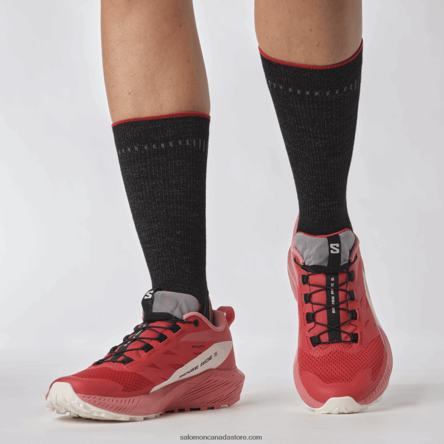 Women\'s Trail Running Shoes - Sense Ride 5 Salomon Tea Rose/Fiery Red/Vanilla Ice X6B4FZ1498