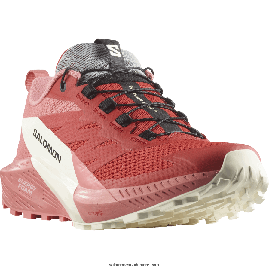 Women\'s Trail Running Shoes - Sense Ride 5 Salomon Tea Rose/Fiery Red/Vanilla Ice X6B4FZ1498