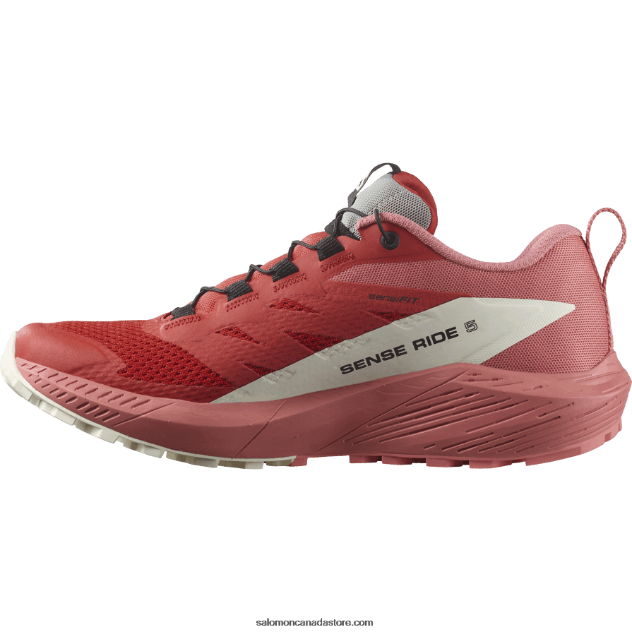 Women\'s Trail Running Shoes - Sense Ride 5 Salomon Tea Rose/Fiery Red/Vanilla Ice X6B4FZ1498