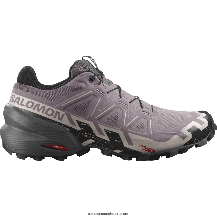 Women's Trail Running Shoes - Speedcross 6 Wide Salomon Moonscape/Black/Ashes Of Roses X6B4FZ1522