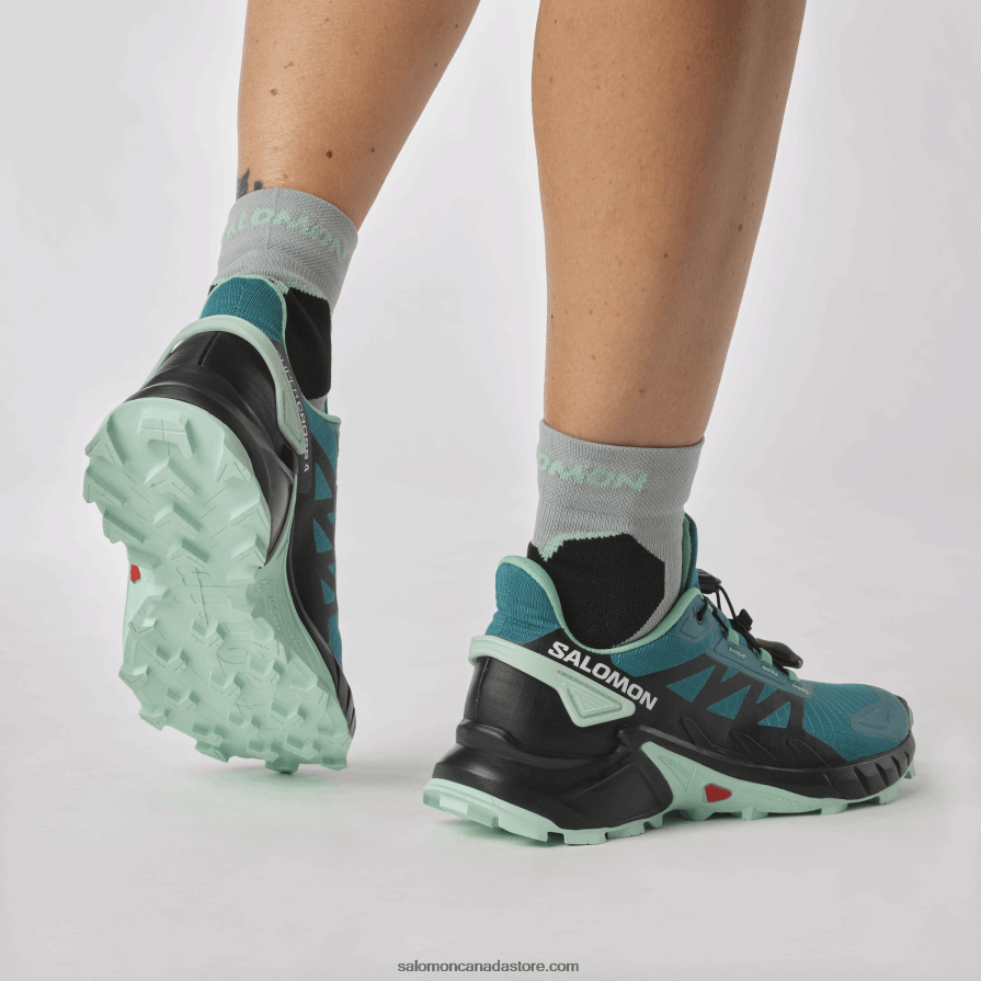 Women\'s Trail Running Shoes - Supercross 4 Salomon Harbor Blue/Black/Yucca X6B4FZ1544