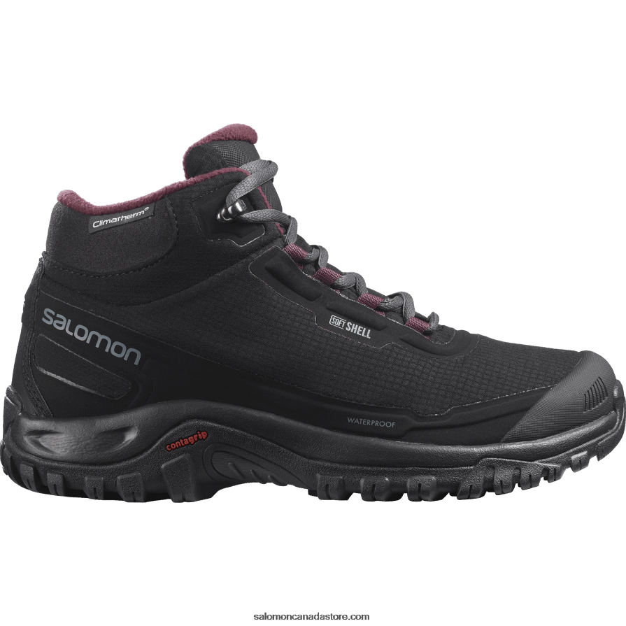 Women's Winter Boots - Shelter Clima Waterproof Salomon Black/Ebony/Wine Tasting X6B4FZ782