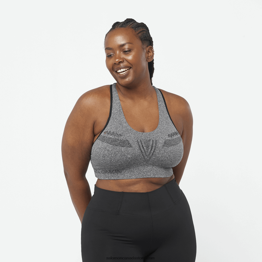 Women's Sports Bra - Essential Move On Seamless Salomon Deep Black/Heather/Reflective Silver X6B4FZ939