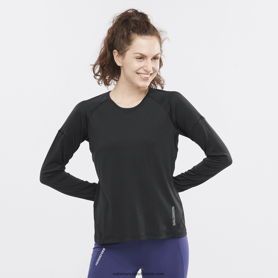 Women's Long Sleeve T-Shirt - Cross Run Salomon Deep Black X6B4FZ917
