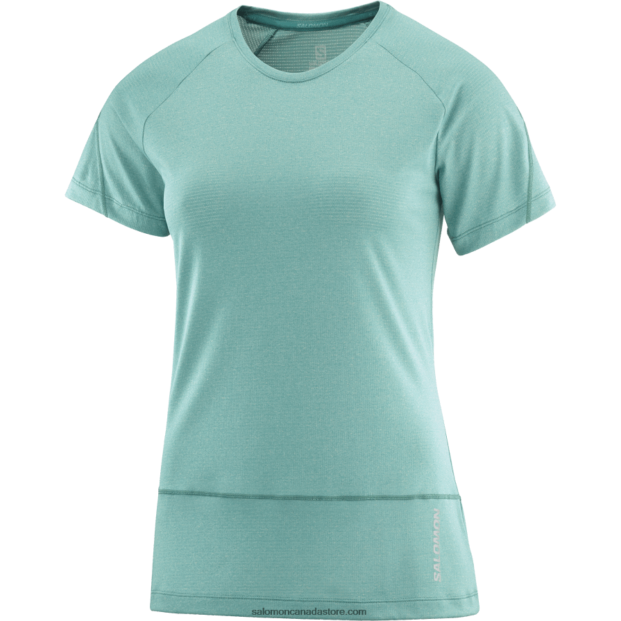 Women\'s Short Sleeve T-Shirt - Cross Run Salomon Pacific/Heather X6B4FZ888
