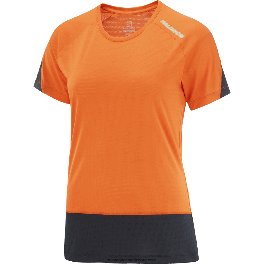Women\'s Short Sleeve T-Shirt - Cross Run Salomon Scarlet Ibis/Deep Black/Nocturne X6B4FZ886