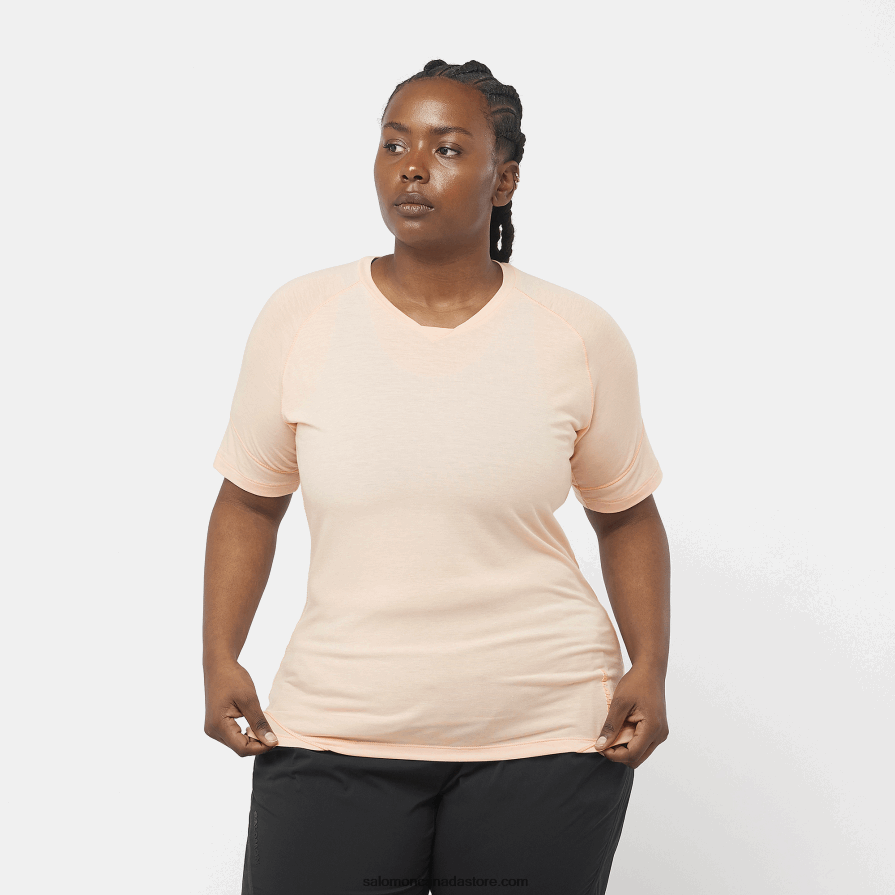 Women's Short Sleeve T-Shirt - Runlife Salomon Cream Tan/Heather X6B4FZ912